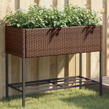 vidaXL Plantenbakken met schap 2 st 90x40x75 poly rattan, Verzenden, Nieuw, Minder dan 60 cm, 60 cm of meer