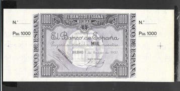 Spanje. - 1000 Pesetas 1937 - Banco de España, Bilbao - Con