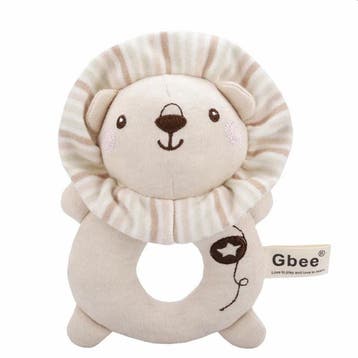 Set met 2 zachte baby rammelaars Leeuw in zachte aardetinten, Verzenden, Nieuw, Kraamcadeau