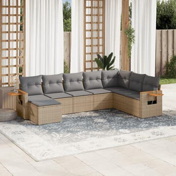 vidaXL 8-delige Loungeset met kussens poly rattan beige, Verzenden, Nieuw, Loungeset