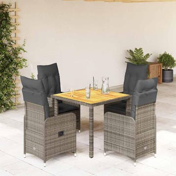 vidaXL 5-delige Bistroset met kussens poly rattan grijs, Verzenden, Nieuw, 4 zitplaatsen