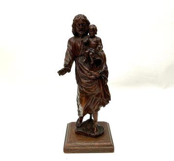 18e-eeuws houten beeld – Christus met het Kind – gesneden in, Antiek en Kunst