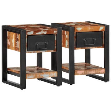 vidaXL Nachtkastjes 2 st massief ruw mangohout meerkleurig, Minder dan 45 cm, Verzenden, Nieuw, Minder dan 55 cm