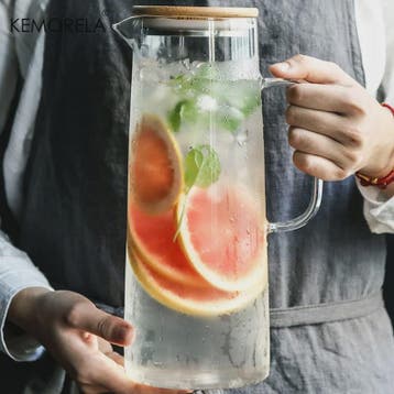 Glazen Karaf met Bamboe Deksel & Filter - 1000ML/1500ML - Vo, Antiek en Kunst, Verzenden