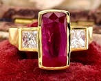 Ring - 18 karaat Geel goud Robijn - Diamant, Nieuw