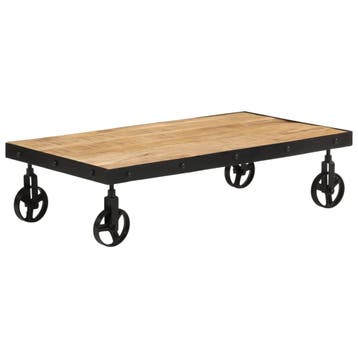 vidaXL Salontafel met wieltjes 100x55x26 cm massief, 100 tot 150 cm, Verzenden, Nieuw, 50 tot 100 cm