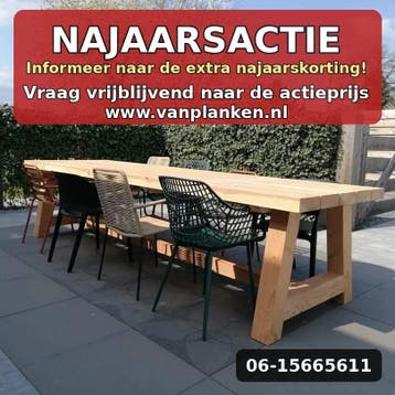 Voorraad €660,- Grote tuintafel van  douglashout 340x97x76, Nieuw, Rechthoekig, Hout