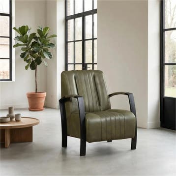 Leren fauteuil Glamour - Granada Moss (olijf/groen), Nieuw, Ophalen of Verzenden, 50 tot 75 cm, Industrieel, Modern, Retro