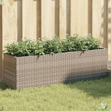 vidaXL Plantenbak met 3 potten 105x30x32 cm poly rattan, Verzenden, Nieuw, Minder dan 60 cm, 30 tot 60 cm