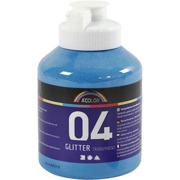 Acrylverf met glitters, blauw, 500 ml/ 1 fles, Nieuw