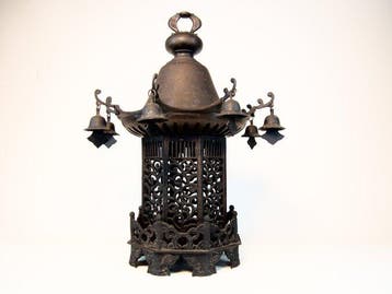 Hexagonal lantern - Plafondlamp - Antiek Japans brons