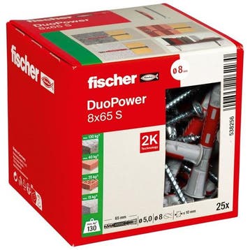 Universele plug met schroef | Fischer DuoPower | 25 stuks, Verzenden, Nieuw