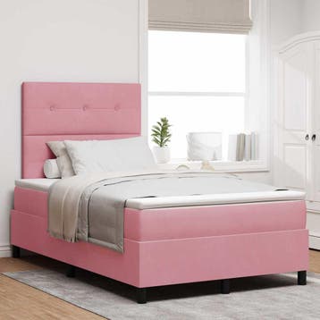 vidaXL Boxspringbed met hoofdeinde Roze 120 x 190 cm Fluweel, Verzenden, Nieuw, Stof