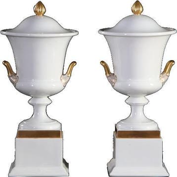 Stel van 2 grote deksel coupes wit porselein met goud Rosent, Ophalen of Verzenden