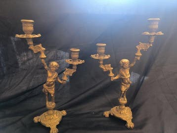 Kaarsenhouder (2) - Gegoten messing, Antiek en Kunst, Curiosa en Brocante