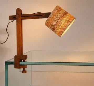 Vintage wood Desk lamp / Shadow Missoni fabric - Lamp - .