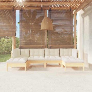 vidaXL 6-delige Loungeset met crèmekleurige kussens, Verzenden, Nieuw, 6 zitplaatsen, Loungeset