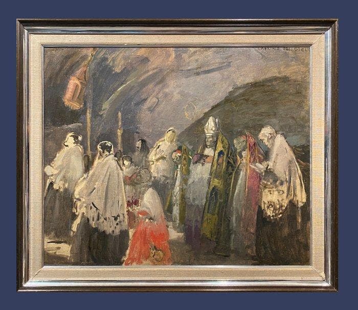 École Espagnole (1920s) - The Burial Service (The Path to, Antiek en Kunst, Kunst | Schilderijen | Klassiek