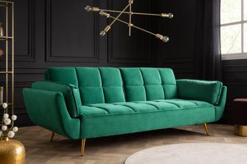 Retro slaapbank BOUTIQUE 215cm smaragdgroen fluweel 3 zits, Ophalen of Verzenden, Nieuw