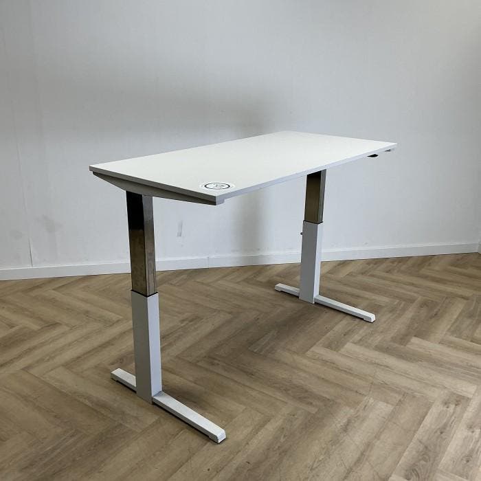 Steelcase  zit-sta bureau (met gasveer) 160x80,  licht-grijs, Huis en Inrichting, Bureaus, Gebruikt, In hoogte verstelbaar, Ophalen of Verzenden