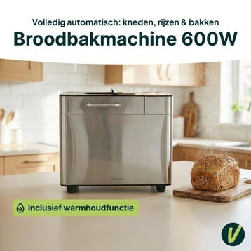 Broodbakmachine - Warmhoudfunctie &amp; Timer - 600W - RVS, Verzenden, Zo goed als nieuw