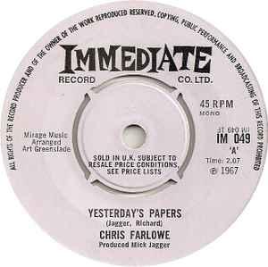 vinyl single 7 inch - Chris Farlowe - Yesterdays Papers, Verzenden, Zo goed als nieuw, 7 inch, Overige genres