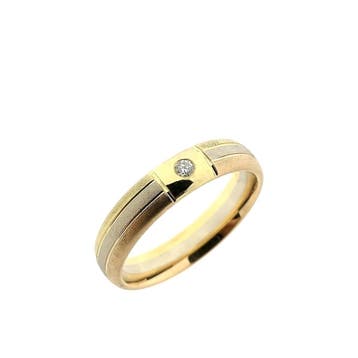 Tricolor gouden gematteerde ring met diamant; 0,03 ct., 18 tot 19, Gebruikt, Ophalen of Verzenden, Met edelsteen