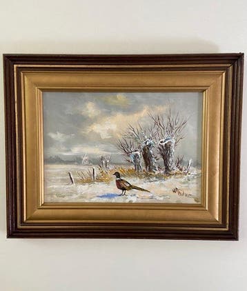 henk poeder - Winter landschap met fazant