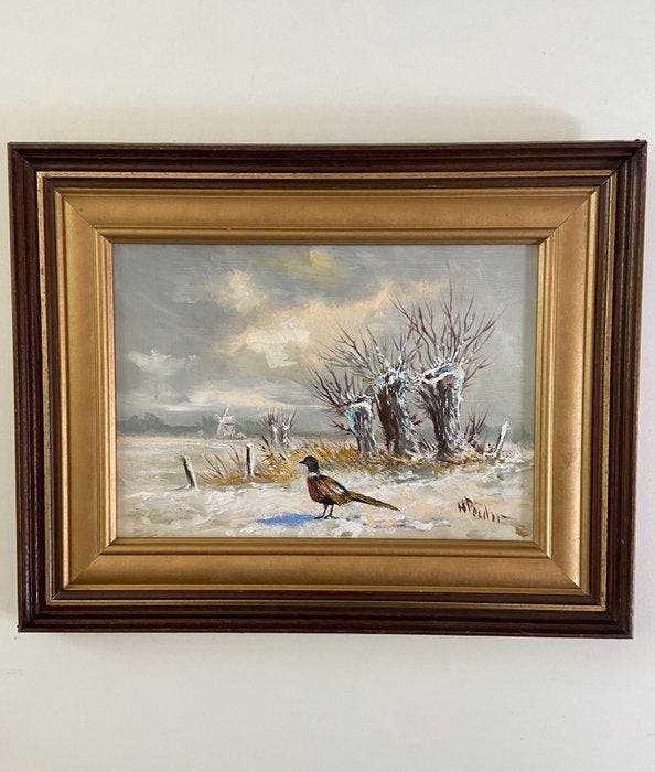 henk poeder - Winter landschap met fazant, Antiek en Kunst, Kunst | Schilderijen | Modern