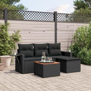 vidaXL 5-delige Loungeset met kussens poly rattan zwart, Verzenden, Nieuw, Loungeset