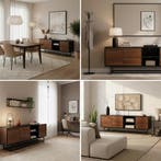 Commode Boxholm 160x30x57 cm zwart en walnootkleurig [en.cas, Verzenden, Nieuw