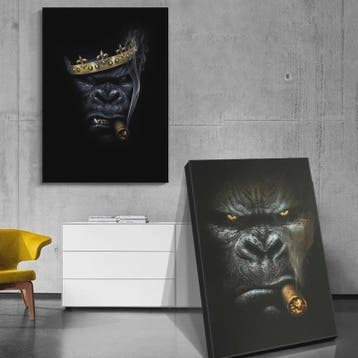 Stoere Gorilla met Sigaren Canvas Schilderij - Unieke Muurde