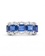 Statement ring - 14 karaat Witgoud - 5.14ct. tw. Saffier -