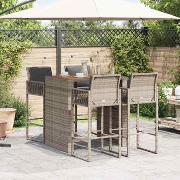 vidaXL 5-delige Tuinbarset met kussens poly rattan acacia, Verzenden, Nieuw, 4 zitplaatsen