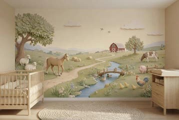 Boerderijdieren behang babykamer – fotobehang op maat, Verzenden, Fotobehang