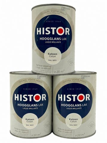 Histor Hoogglans lak Katoen SET 3x1,25L – nieuw, Doe-het-zelf en Verbouw, Verf, Beits en Lak, Verzenden, Wit, Nieuw, Lak