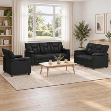 vidaXL Bankstel 3 pcs Zwart Kunstleer, Verzenden, Nieuw, Leer, 150 tot 200 cm