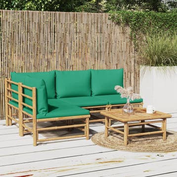 vidaXL 5-delige Loungeset met kussens bamboe groen, Tuin en Terras, Tuinsets en Loungesets, Verzenden, Nieuw, Hout, Loungeset