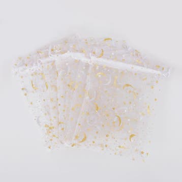 50x Organza Cadeauzakjes met Maan & Sterren - Wit met Goud -, Verzenden, Nieuw