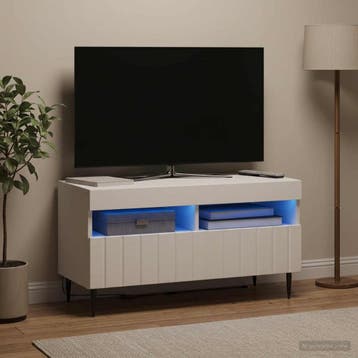 vidaXL LED tv-meubel ZWOLLE 81 x 35 x 43 cm Wit Bewerkt hout, Minder dan 50 cm, Verzenden, Nieuw, Minder dan 100 cm