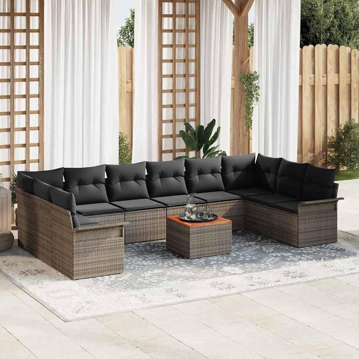 vidaXL Tuinbankenset 11 st 10-Aantal zitplaatsen Grijs poly, Tuin en Terras, Tuinsets en Loungesets, Nieuw, Meer dan 8 zitplaatsen