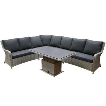 Bilbao dining hoek loungeset 5 delig grijs verstelbare tafel, Ophalen of Verzenden, Nieuw, Wicker
