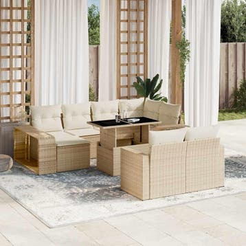 vidaXL 11-delige Tuinset met kussens poly rattan beige, Verzenden, Nieuw, Tuinset