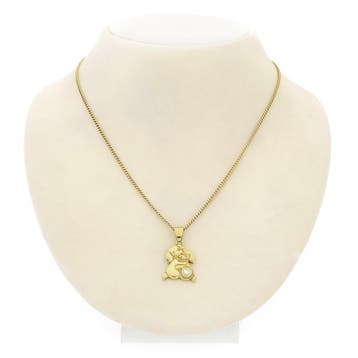 Gouden hanger van twee honden met zirconia (Hanger of bedel), Ophalen of Verzenden, Gebruikt, Goud, Overige merken