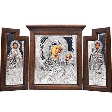 Drieluik - Verzilverd, Hout - 1980-1990 - Maagd Maria met