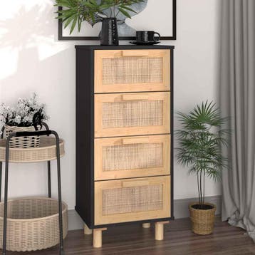 vidaXL Dressoir 40x30x90 cm massief grenen hout en rattan, Huis en Inrichting, Kasten | Dressoirs, Minder dan 50 cm, Verzenden