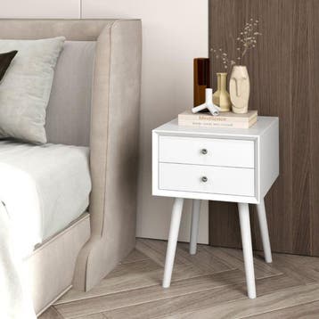 2dekans | Nachtkastje Wit 40x40x59,5 cm – Houten Bijzettafel, Huis en Inrichting, Tafels | Bijzettafels, Ophalen of Verzenden