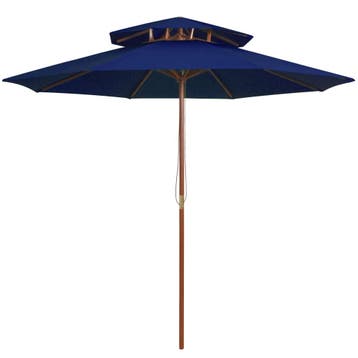 vidaXL Parasol dubbeldekker met houten paal 270 cm blauw, Verzenden, Nieuw, Minder dan 1 meter