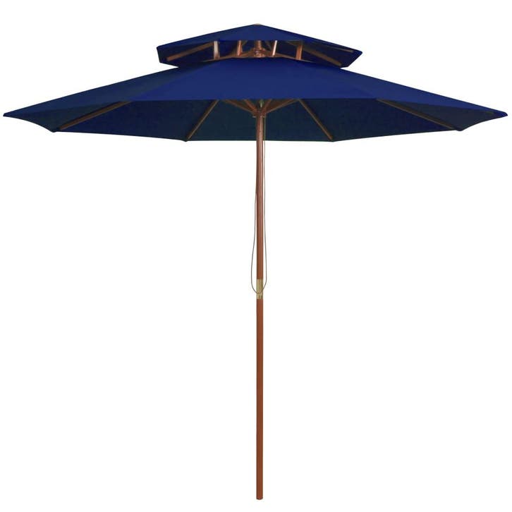 vidaXL Parasol dubbeldekker met houten paal 270 cm blauw, Tuin en Terras, Parasols, Nieuw, Minder dan 1 meter, Verzenden