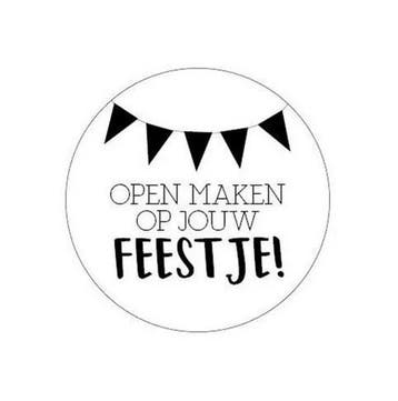 10 x Sticker rond 40mm -  Openmaken op jouw feestje!, Ophalen of Verzenden, Nieuw